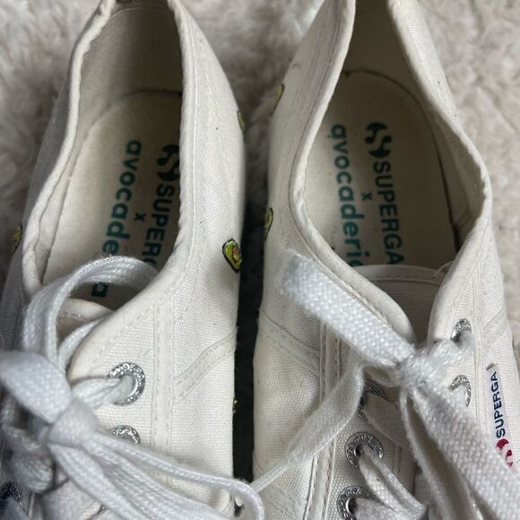 Superga White Canvas Platform Embroidered Avocado Sneakers EURO SZ41 - Picture 8 of 10